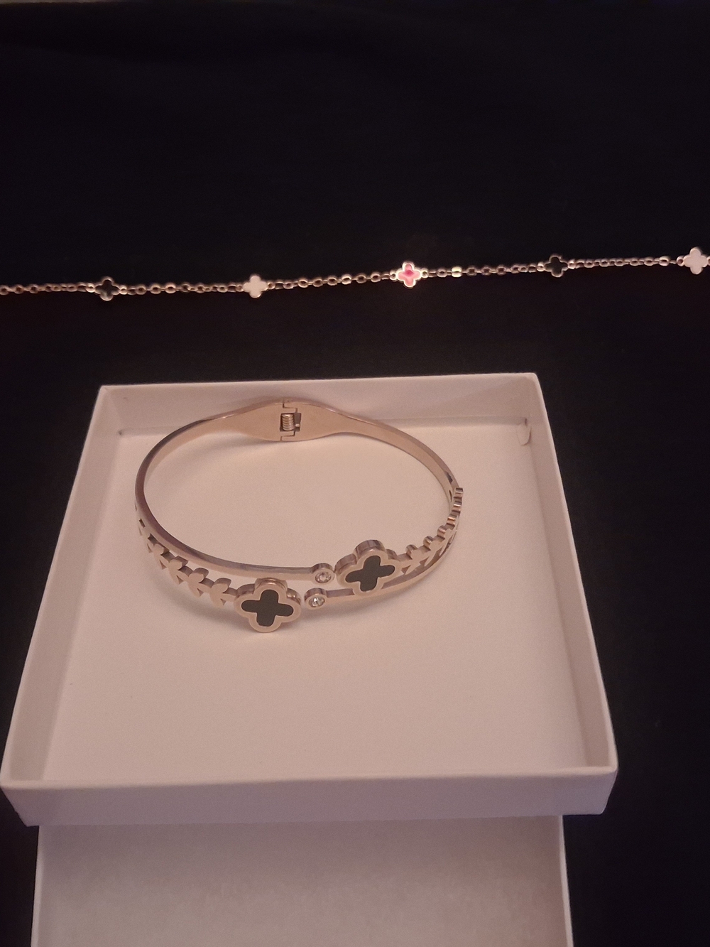 BUNDLE Gold With Black Cross and Crystals Bangle + Matching Anklet